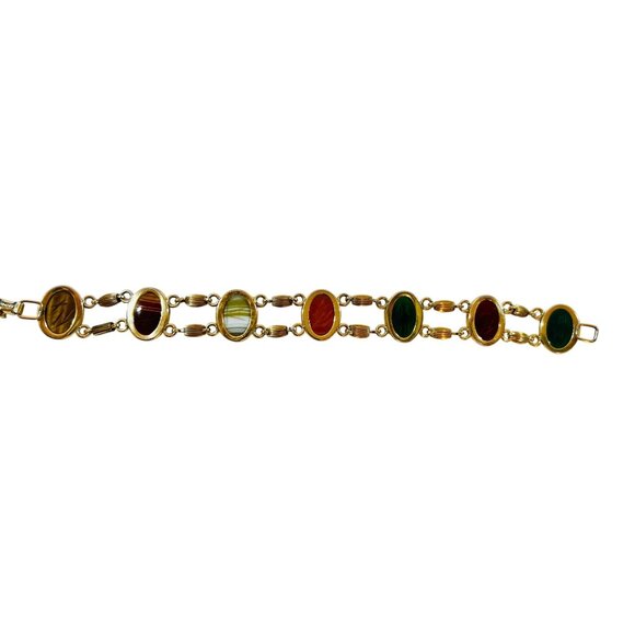 Krementz Jewelry - Egyptian Revival Krementz 14Kt Gold Overlay Scarab Bracelet Semi-Precious Stones